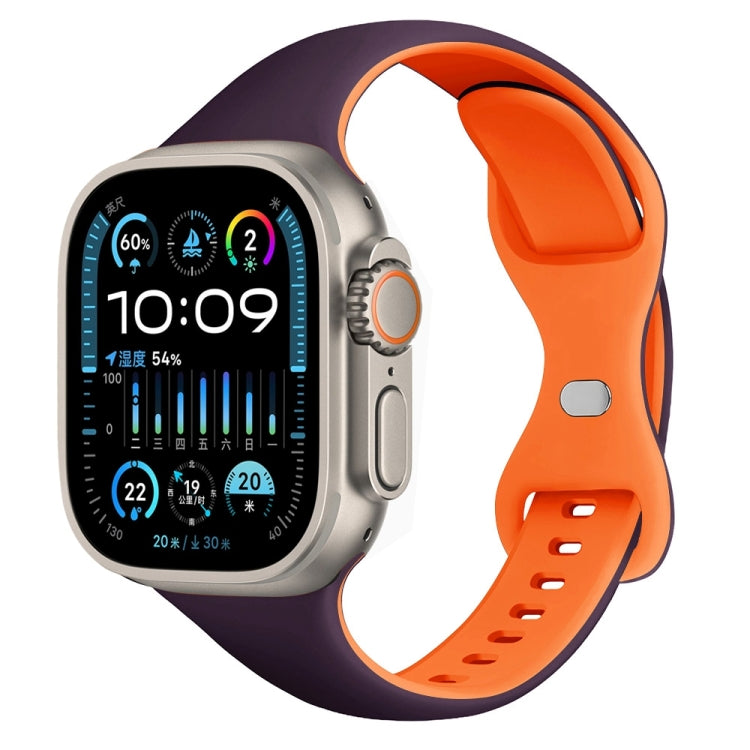 For Apple Watch Ultra 49mm Two Color Slim Butterfly Buckle Silicone Watch Band