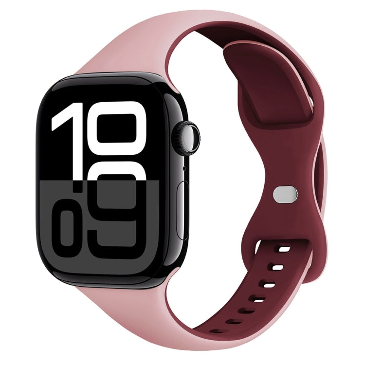 For Apple Watch Series 10 46mm Two Color Slim Butterfly Buckle Silicone Watch Band