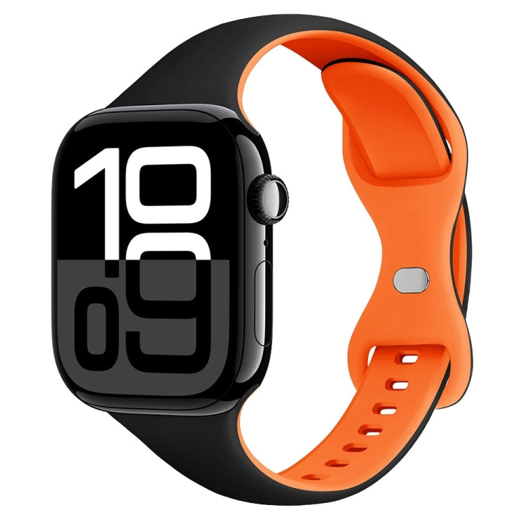 For Apple Watch Series 10 46mm Two Color Slim Butterfly Buckle Silicone Watch Band