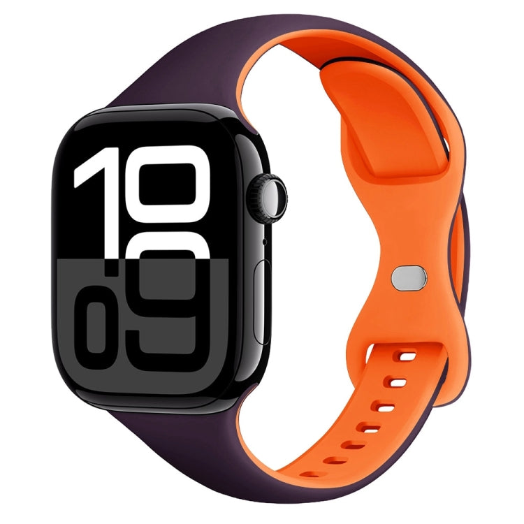 For Apple Watch Series 10 46mm Two Color Slim Butterfly Buckle Silicone Watch Band