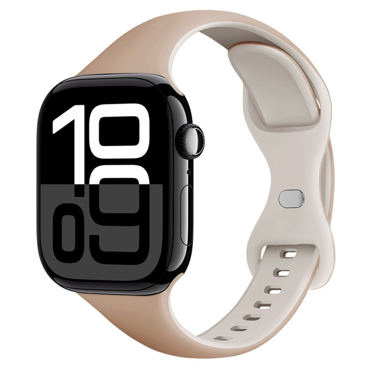 For Apple Watch Series 10 46mm Two Color Slim Butterfly Buckle Silicone Watch Band