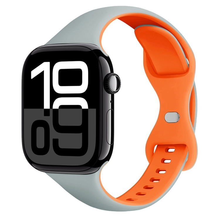 For Apple Watch Series 10 46mm Two Color Slim Butterfly Buckle Silicone Watch Band