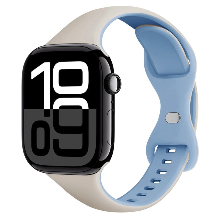 For Apple Watch Series 10 42mm Two Color Slim Butterfly Buckle Silicone Watch Band
