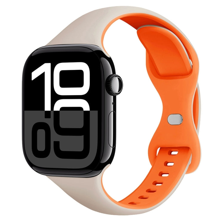 For Apple Watch Series 10 42mm Two Color Slim Butterfly Buckle Silicone Watch Band