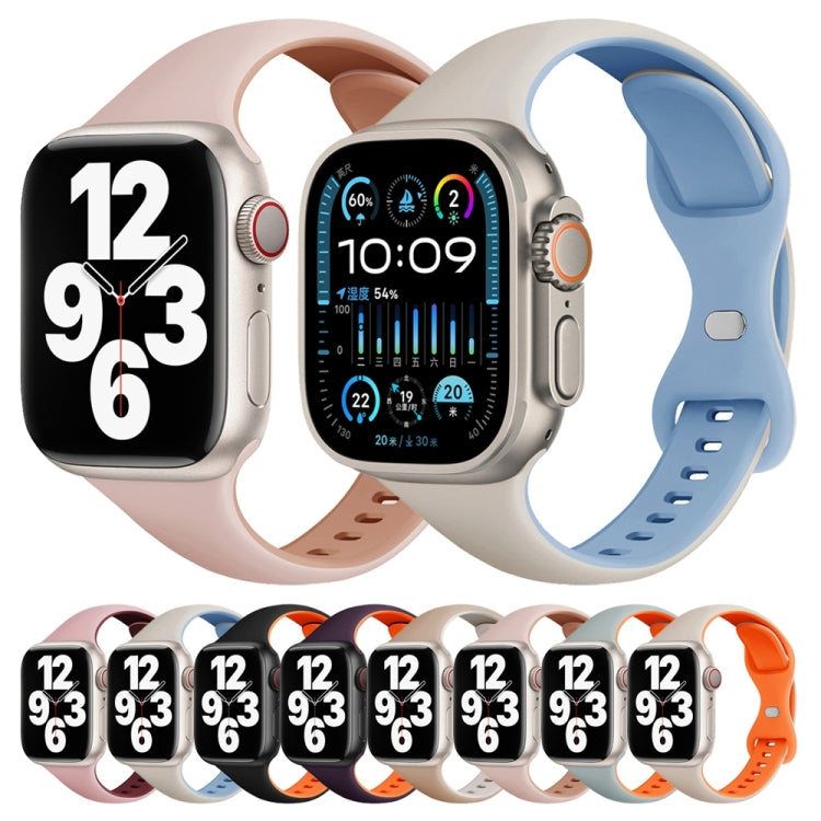 For Apple Watch Series 8 41mm Two Color Slim Butterfly Buckle Silicone Watch Band