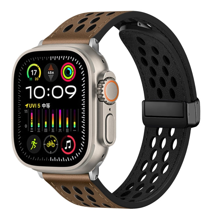 For Apple Watch Ultra 49mm Hole Style Folding Buckle PU Leather Watch Band