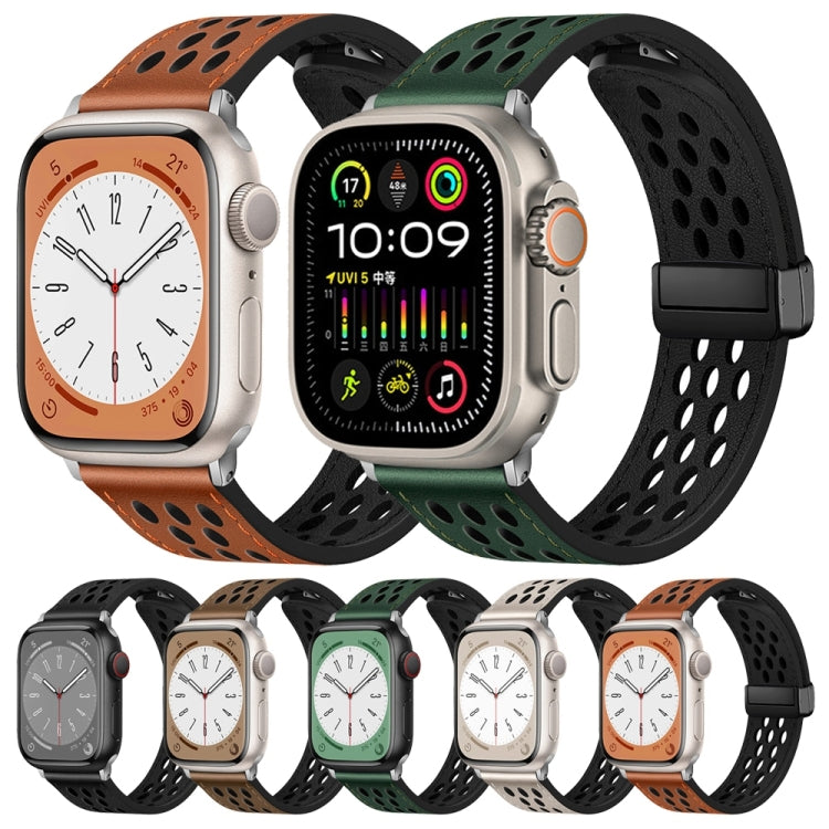 For Apple Watch Ultra 49mm Hole Style Folding Buckle PU Leather Watch Band