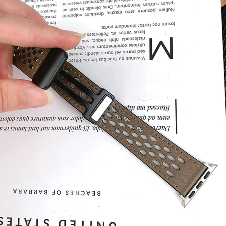 For Apple Watch Ultra 49mm Hole Style Folding Buckle PU Leather Watch Band