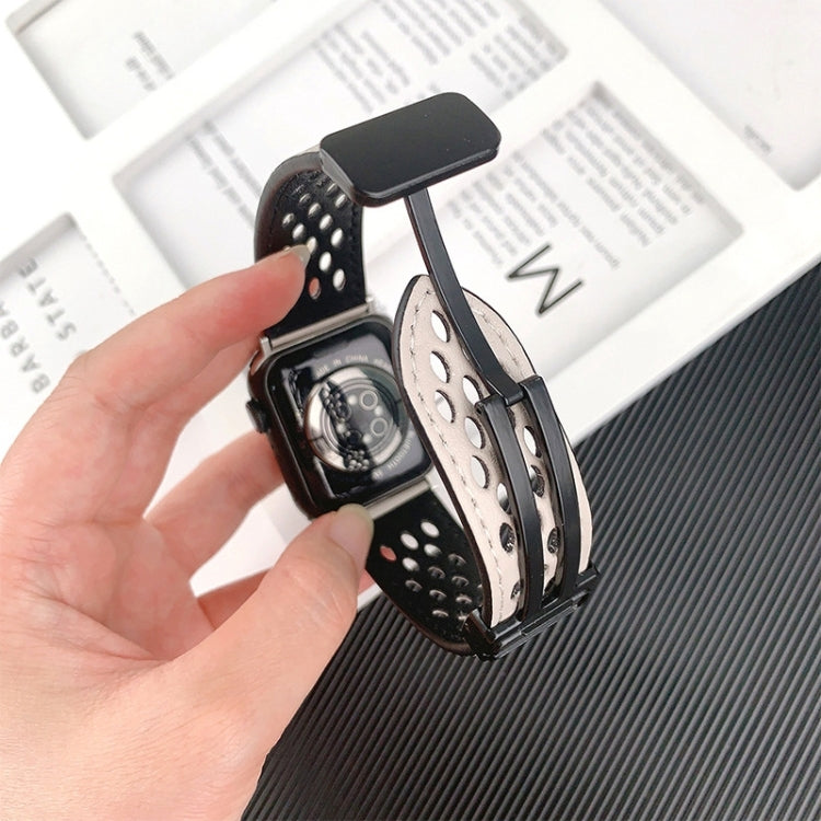 For Apple Watch Ultra 49mm Hole Style Folding Buckle PU Leather Watch Band
