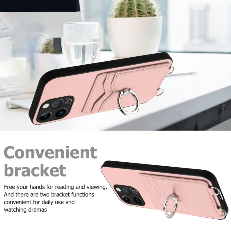 For iPhone 15 Pro Max R20 Crossbody Rope Ring Card Holder Phone Case