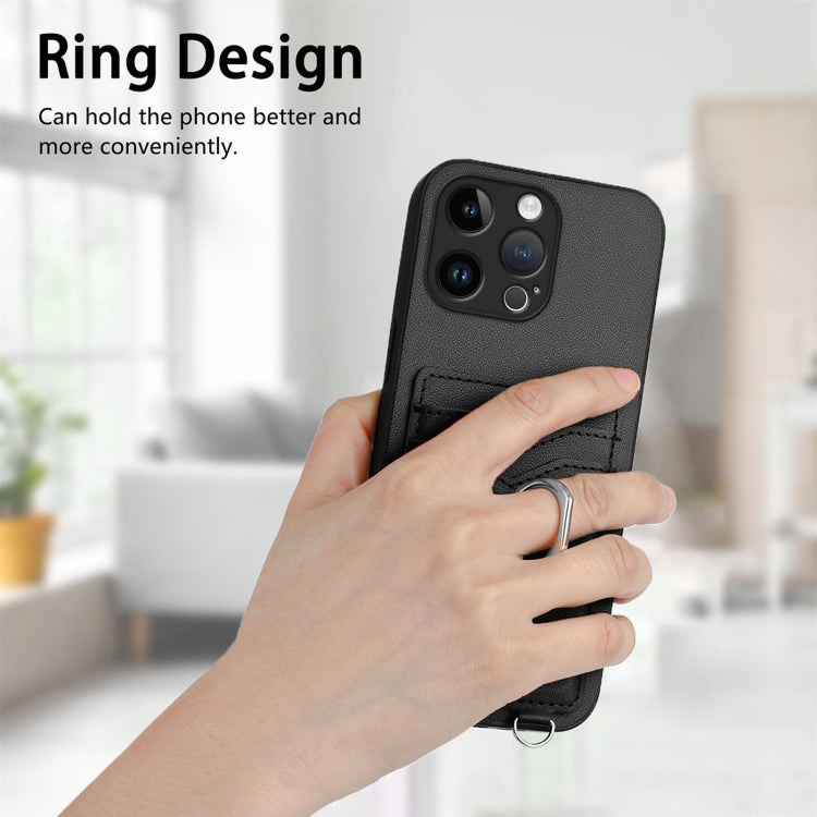For iPhone 15 Pro Max R20 Crossbody Rope Ring Card Holder Phone Case