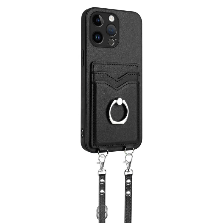 For iPhone 15 Pro Max R20 Crossbody Rope Ring Card Holder Phone Case