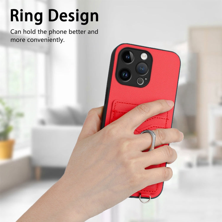 For iPhone 15 Pro Max R20 Crossbody Rope Ring Card Holder Phone Case