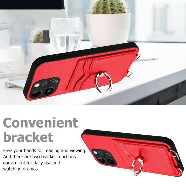 For iPhone 15 Pro Max R20 Crossbody Rope Ring Card Holder Phone Case