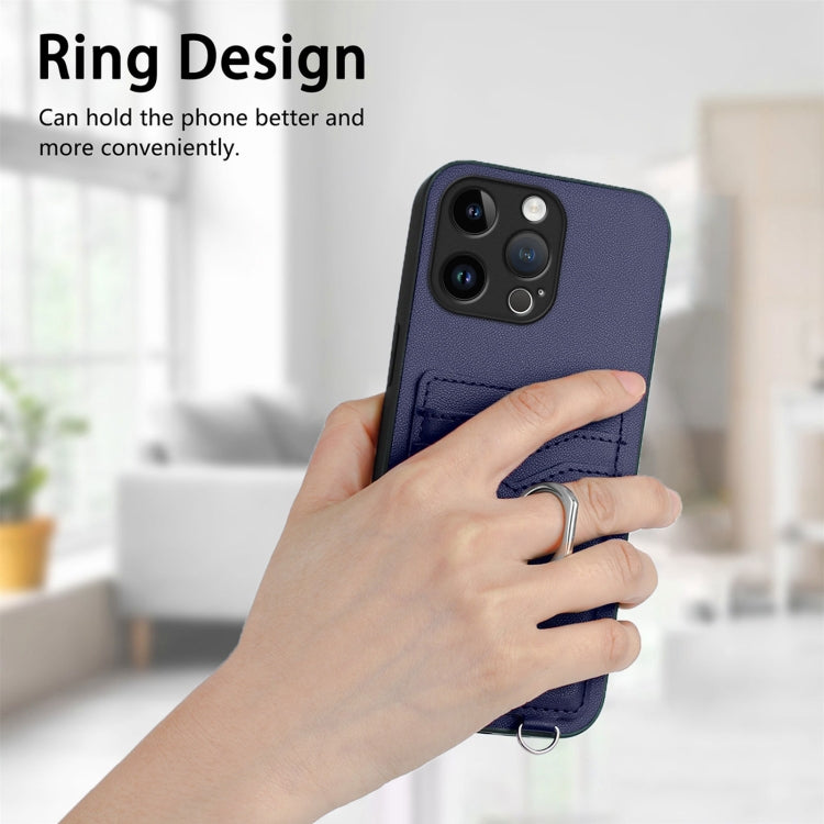 For iPhone 15 Pro Max R20 Crossbody Rope Ring Card Holder Phone Case