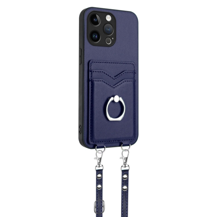 For iPhone 15 Pro Max R20 Crossbody Rope Ring Card Holder Phone Case