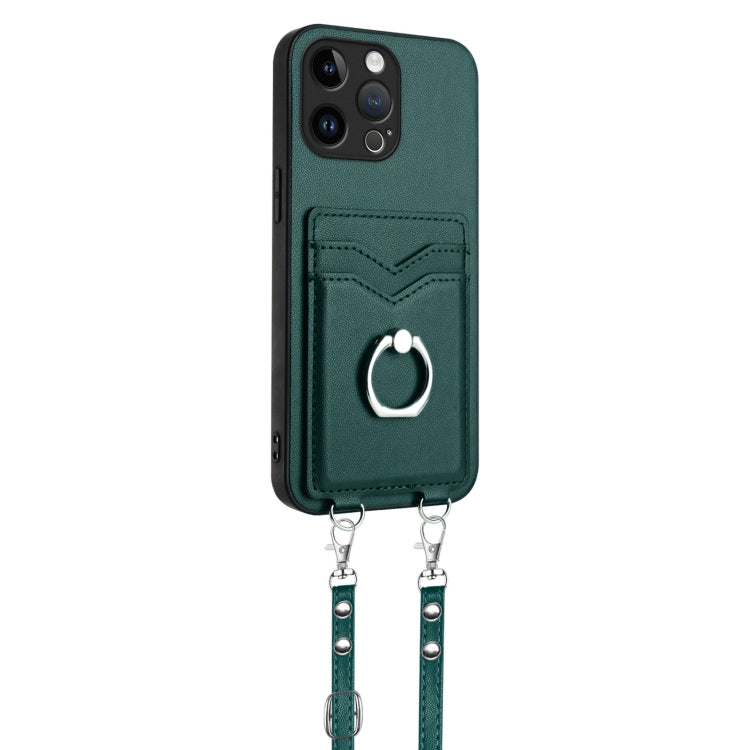 For iPhone 15 Pro Max R20 Crossbody Rope Ring Card Holder Phone Case