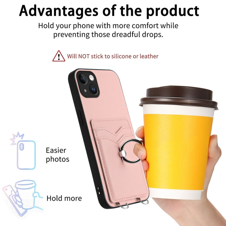 For iPhone 15 Plus R20 Crossbody Rope Ring Card Holder Phone Case