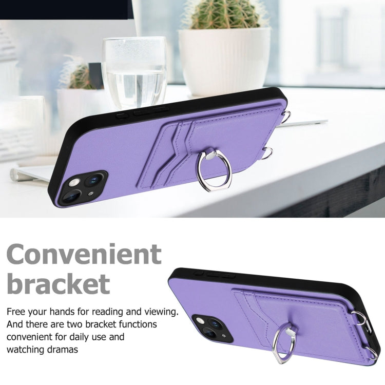 For iPhone 15 Plus R20 Crossbody Rope Ring Card Holder Phone Case