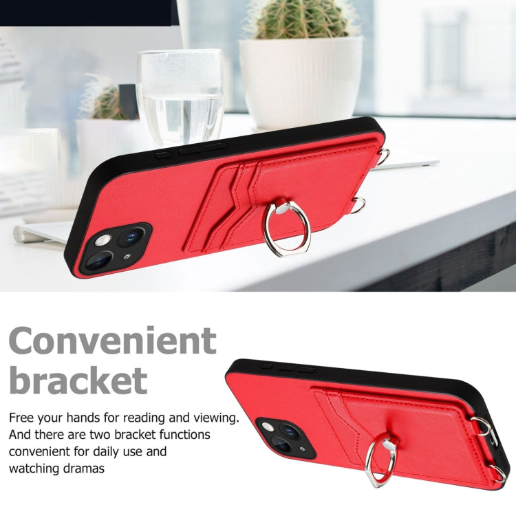 For iPhone 15 R20 Crossbody Rope Ring Card Holder Phone Case