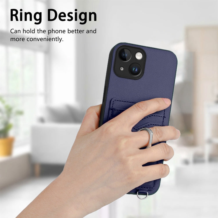 For iPhone 15 R20 Crossbody Rope Ring Card Holder Phone Case