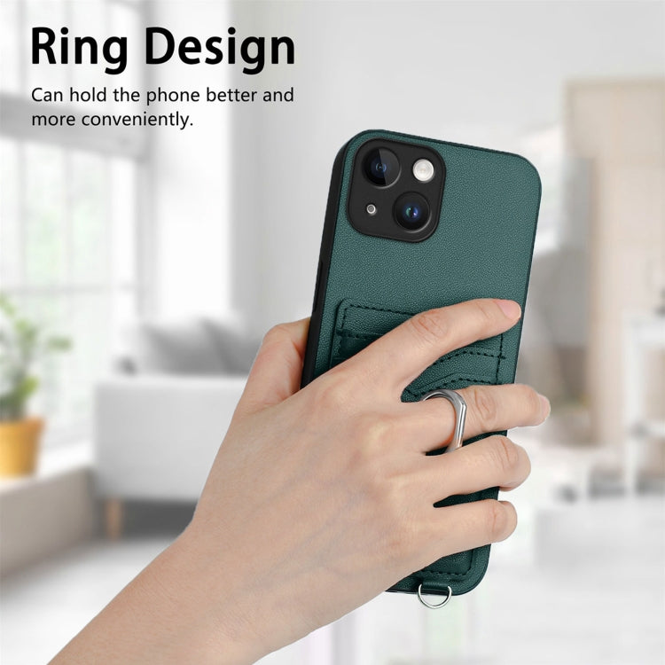 For iPhone 15 R20 Crossbody Rope Ring Card Holder Phone Case