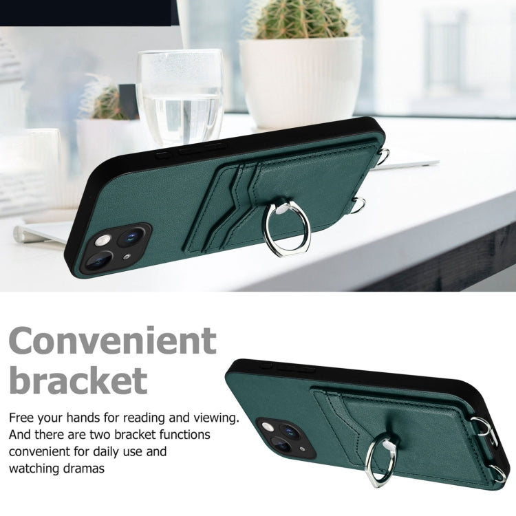 For iPhone 14 R20 Crossbody Rope Ring Card Holder Phone Case