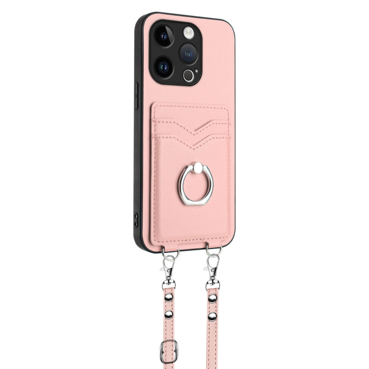 For iPhone 14 Pro R20 Crossbody Rope Ring Card Holder Phone Case