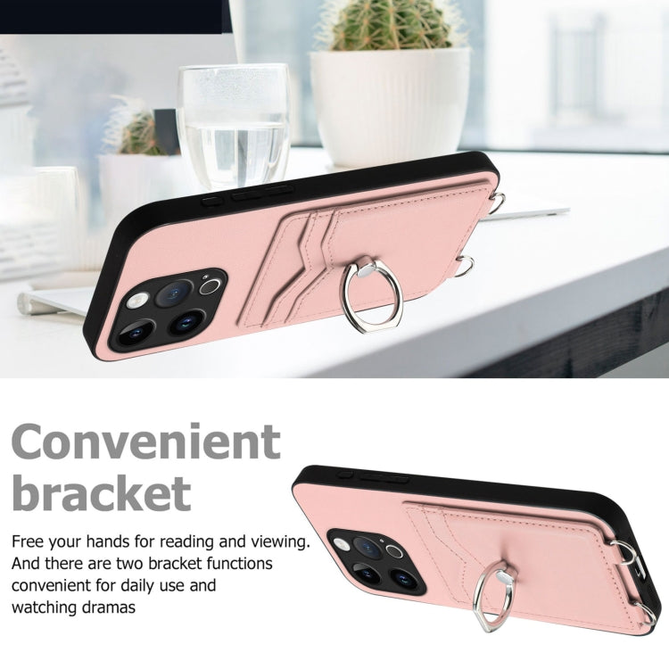 For iPhone 14 Pro R20 Crossbody Rope Ring Card Holder Phone Case