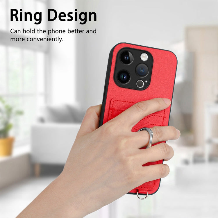 For iPhone 14 Pro R20 Crossbody Rope Ring Card Holder Phone Case