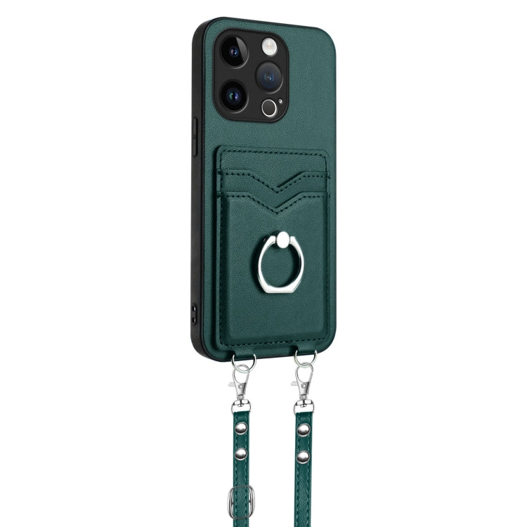 For iPhone 14 Pro R20 Crossbody Rope Ring Card Holder Phone Case