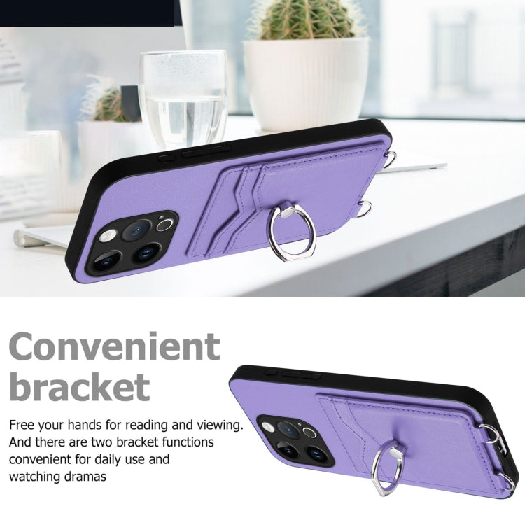 For iPhone 14 Pro R20 Crossbody Rope Ring Card Holder Phone Case