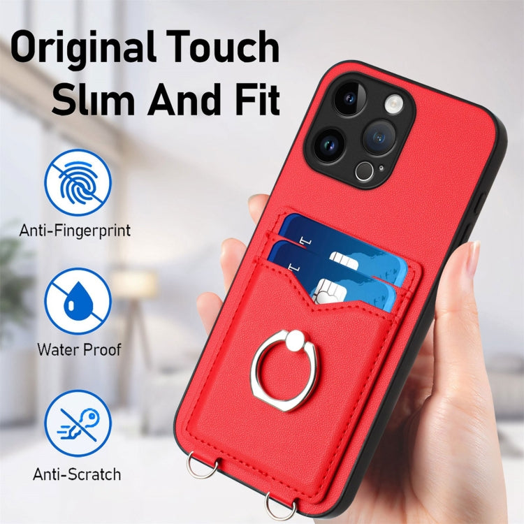 For iPhone 14 Pro Max R20 Crossbody Rope Ring Card Holder Phone Case