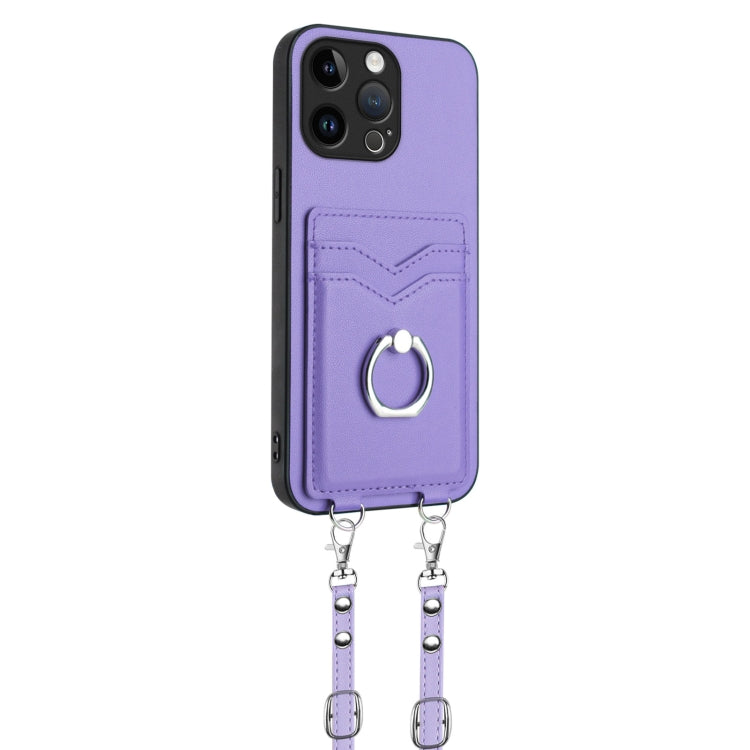 For iPhone 14 Pro Max R20 Crossbody Rope Ring Card Holder Phone Case