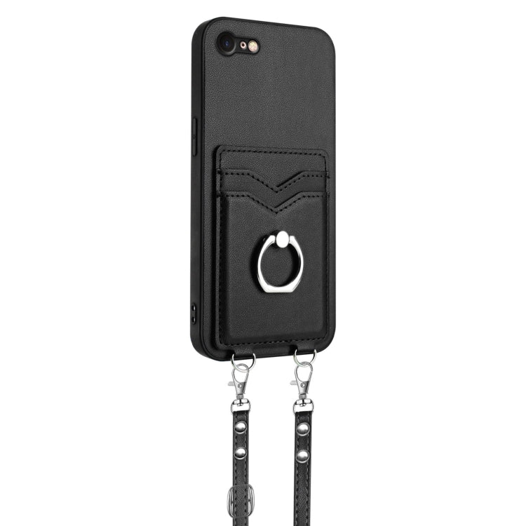 For iPhone SE 2022 / SE 2020 / 8 R20 Crossbody Rope Ring Card Holder Phone Case
