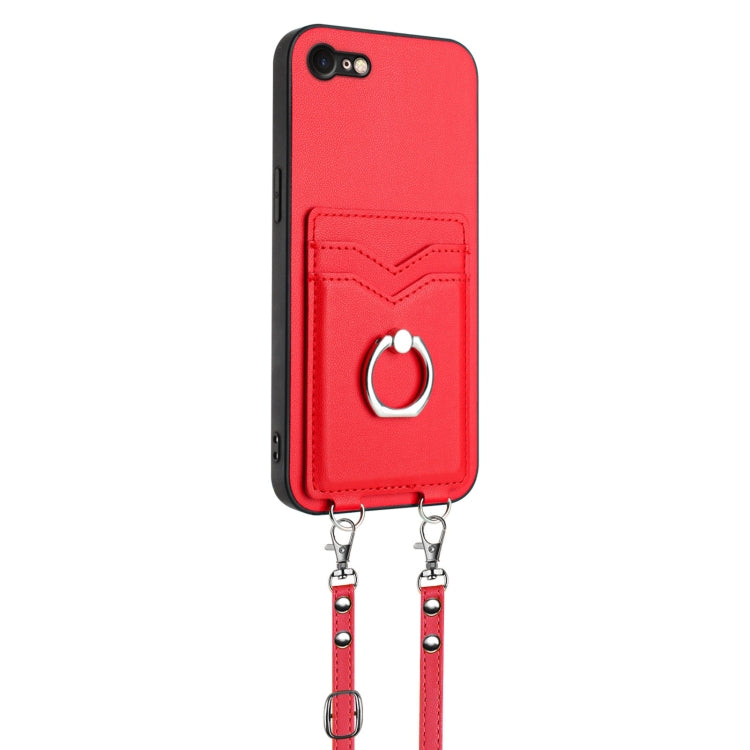For iPhone SE 2022 / SE 2020 / 8 R20 Crossbody Rope Ring Card Holder Phone Case