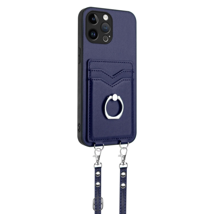 For iPhone 13 Pro Max R20 Crossbody Rope Ring Card Holder Phone Case