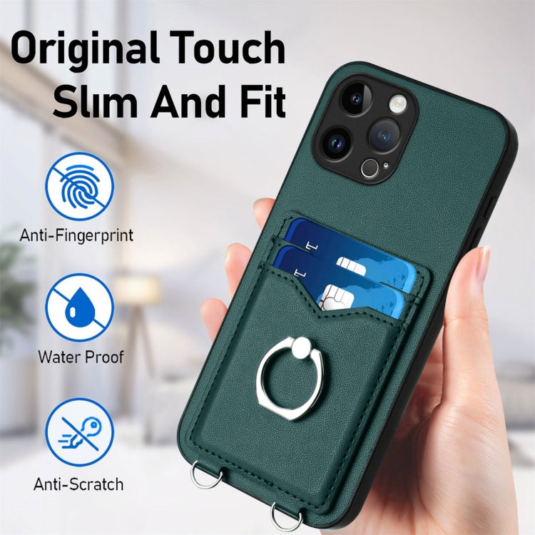 For iPhone 13 Pro Max R20 Crossbody Rope Ring Card Holder Phone Case
