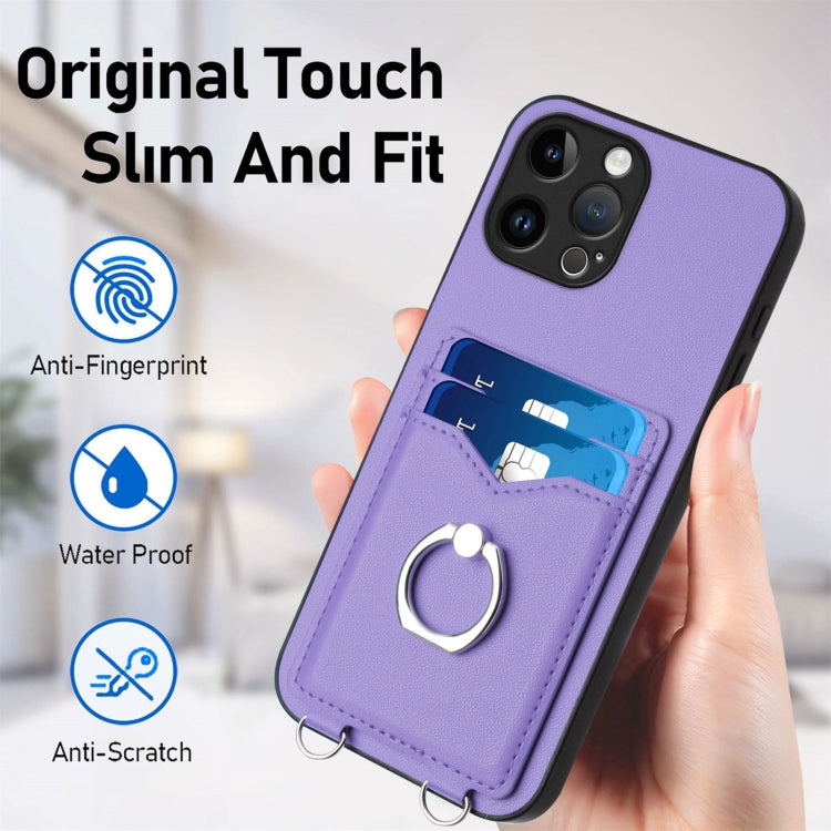 For iPhone 13 Pro Max R20 Crossbody Rope Ring Card Holder Phone Case