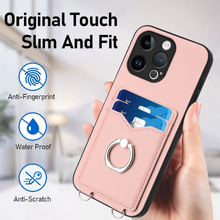For iPhone 13 Pro R20 Crossbody Rope Ring Card Holder Phone Case