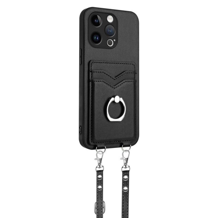 For iPhone 13 Pro R20 Crossbody Rope Ring Card Holder Phone Case