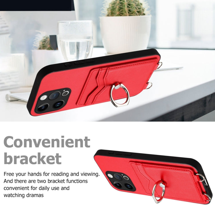 For iPhone 13 Pro R20 Crossbody Rope Ring Card Holder Phone Case