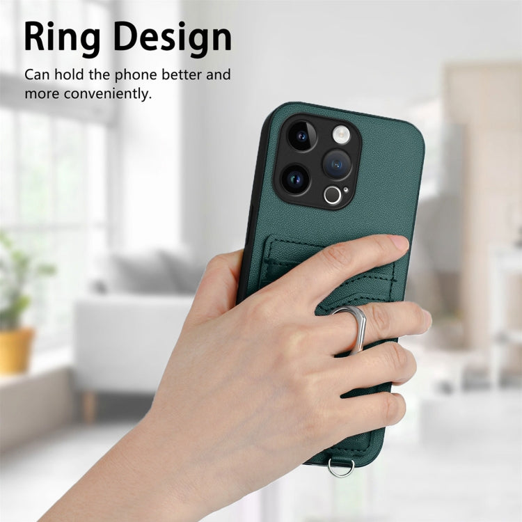For iPhone 13 Pro R20 Crossbody Rope Ring Card Holder Phone Case