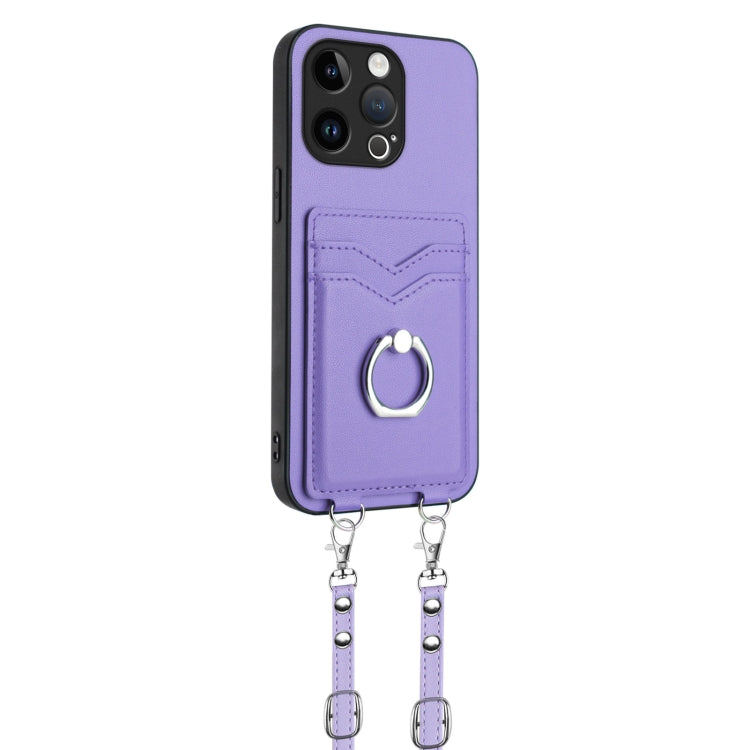 For iPhone 13 Pro R20 Crossbody Rope Ring Card Holder Phone Case