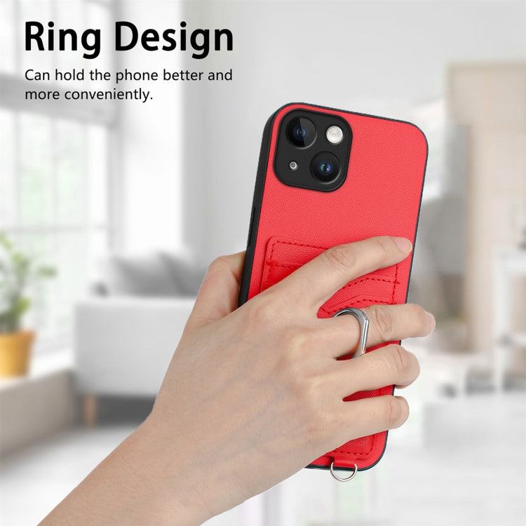 For iPhone 13 mini R20 Crossbody Rope Ring Card Holder Phone Case