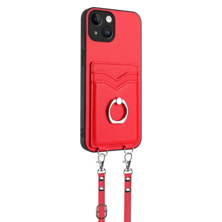 For iPhone 13 mini R20 Crossbody Rope Ring Card Holder Phone Case
