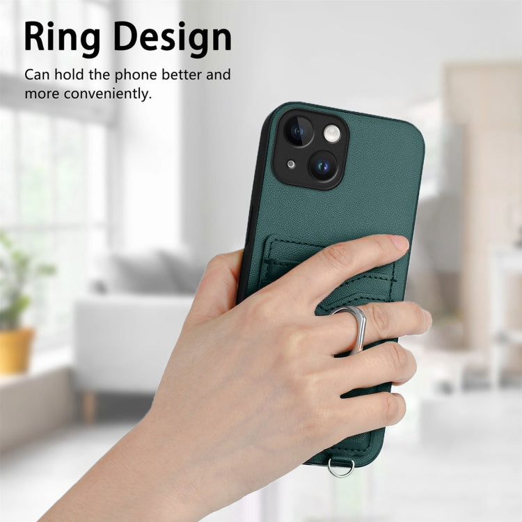 For iPhone 13 mini R20 Crossbody Rope Ring Card Holder Phone Case