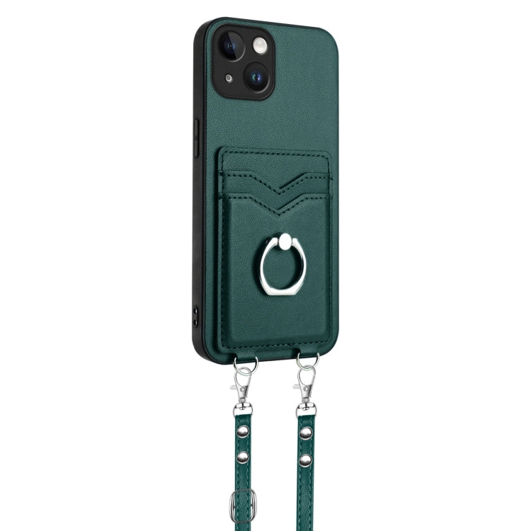 For iPhone 13 mini R20 Crossbody Rope Ring Card Holder Phone Case