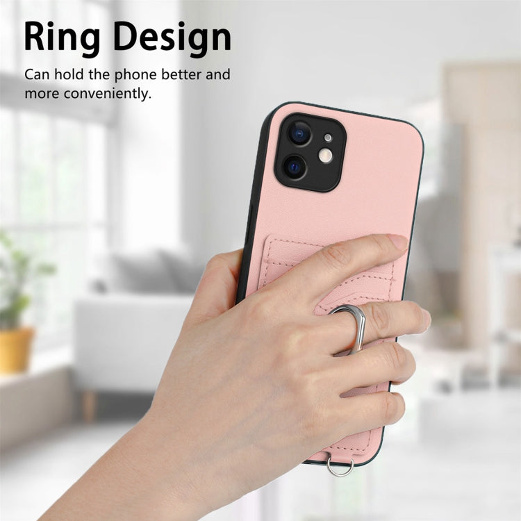 For iPhone 12 R20 Crossbody Rope Ring Card Holder Phone Case