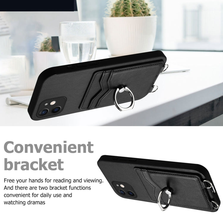 For iPhone 12 R20 Crossbody Rope Ring Card Holder Phone Case